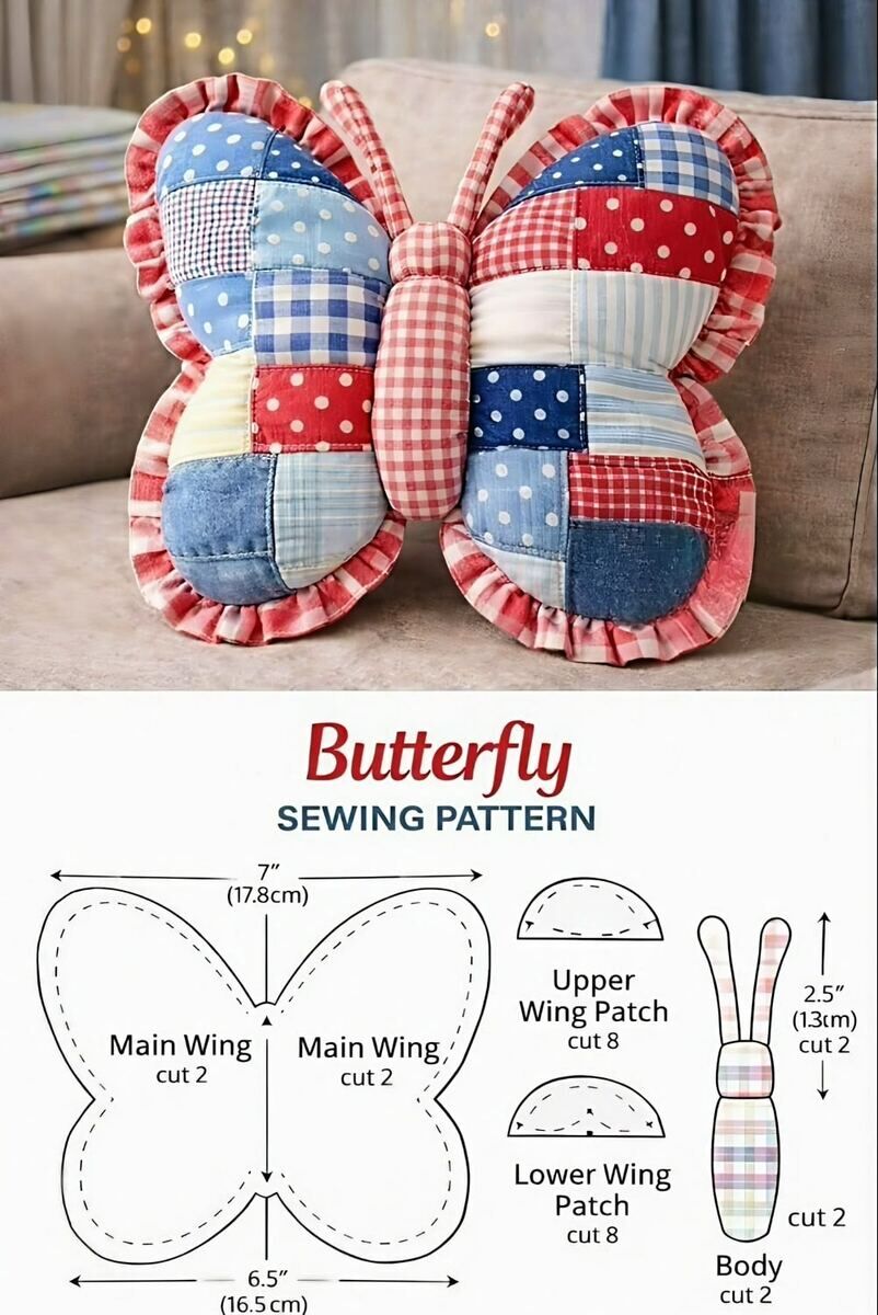 Molde de almofada borboleta em patchwork
