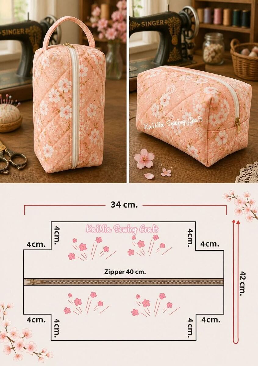 Necessaire box em tecido floral cerejeira