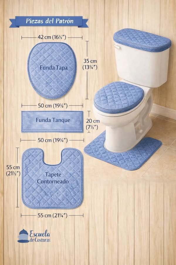 Kit de banheiro em jeans com 3 peças