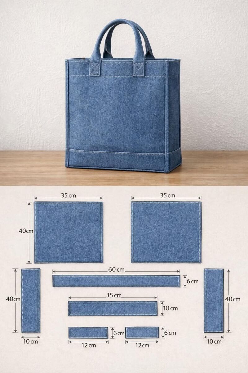 Sacola tote em jeans estruturada